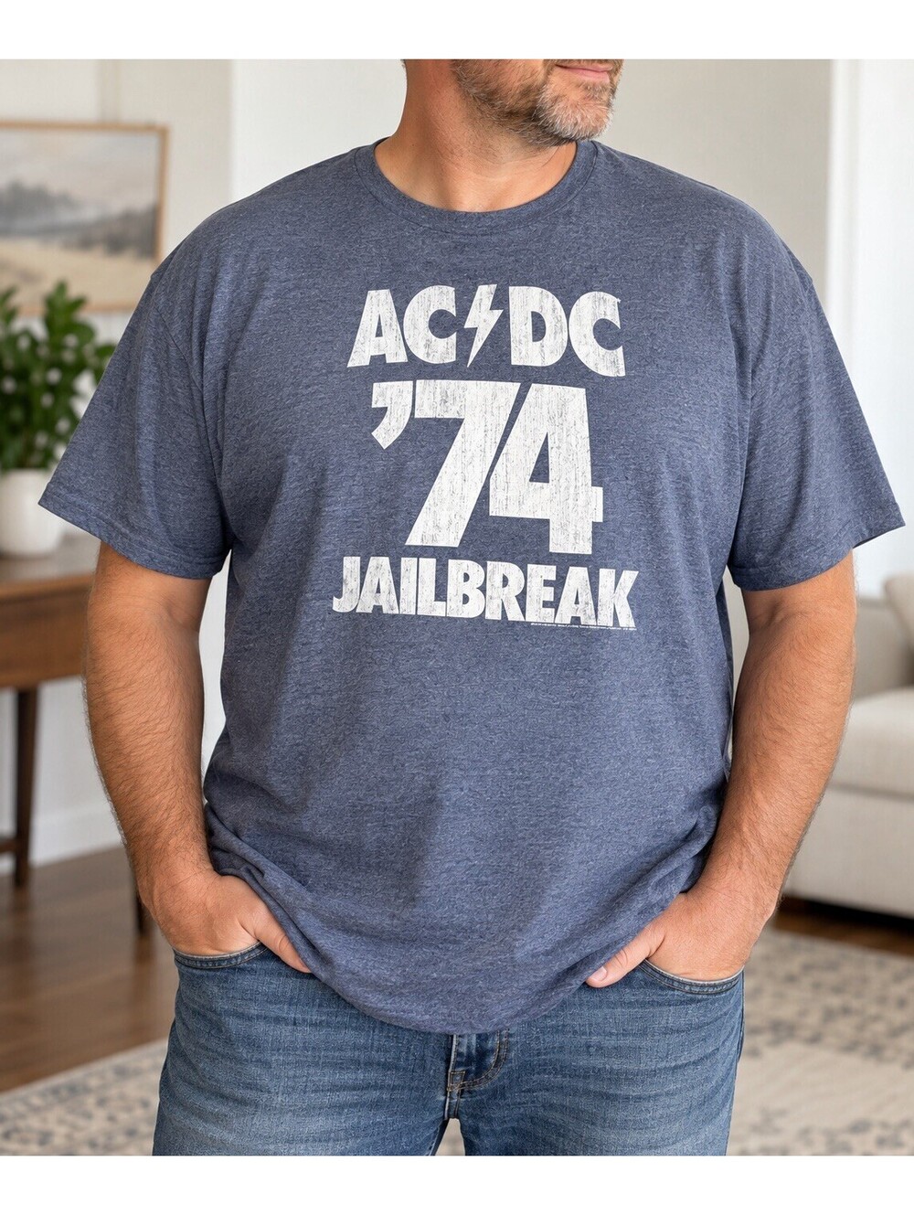 AC/DC 74 Jailbreak T Shirt Mens 5XL Blue Gildan Heavy Cotton Rock Band Graphic